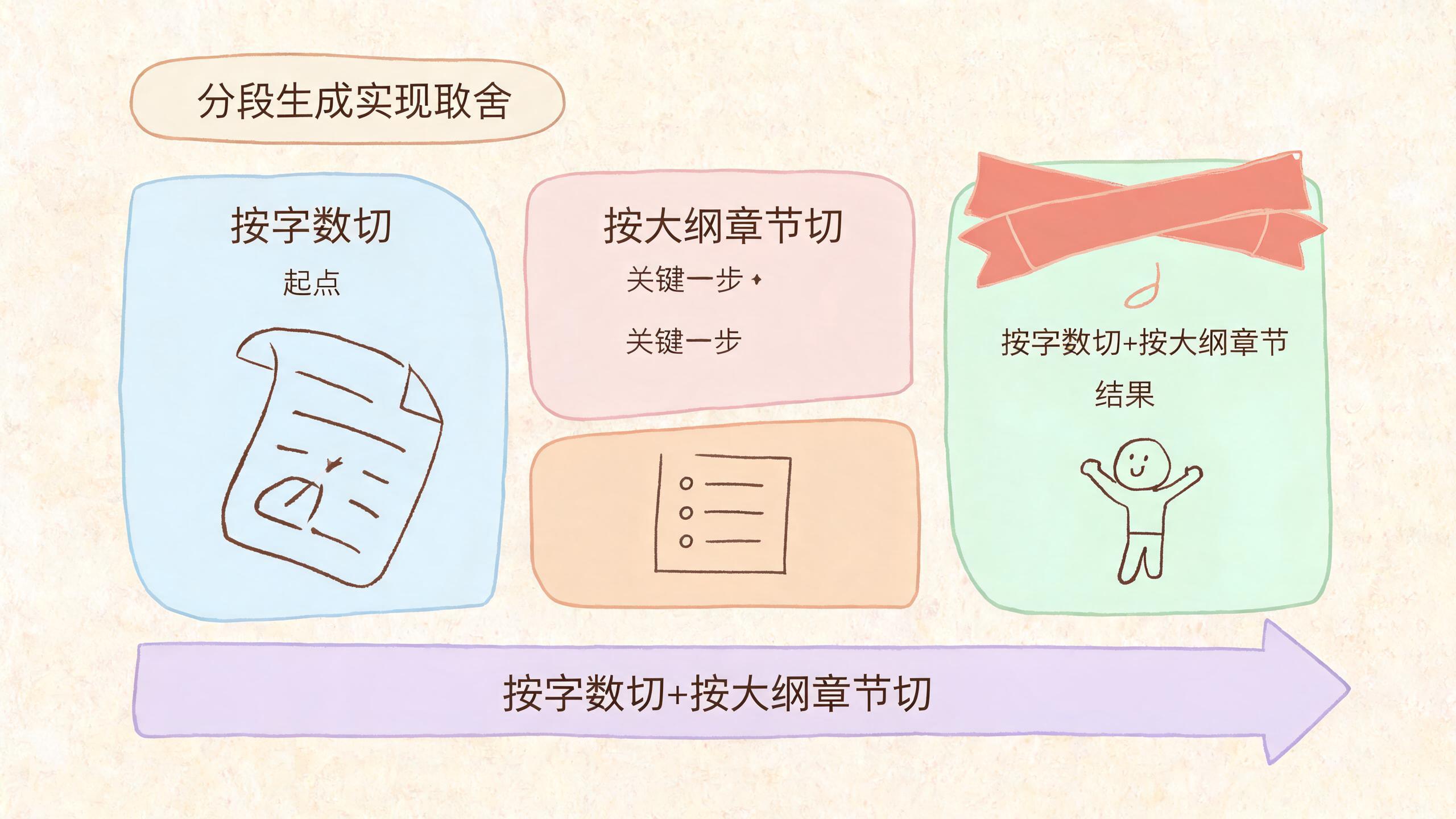 分段生成实现取舍：按字数切 vs 按大纲章节切